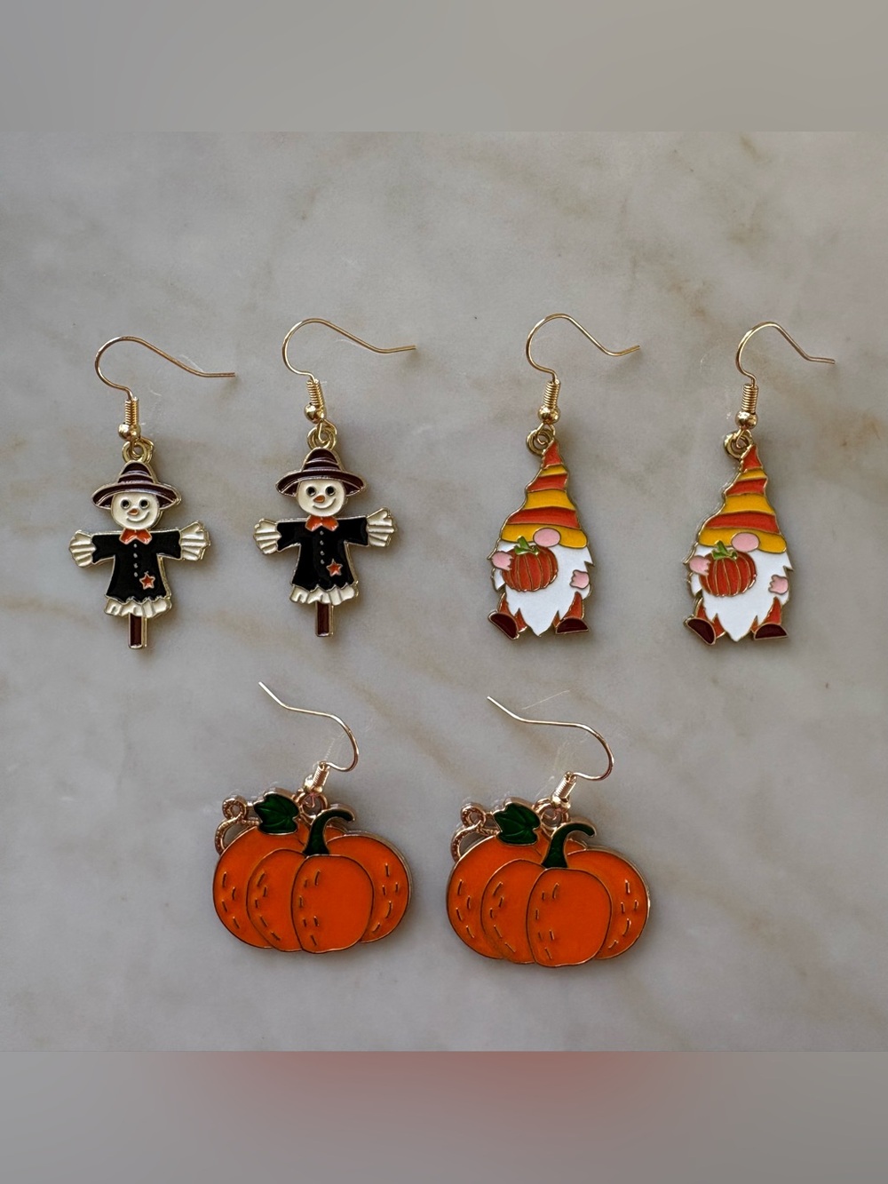 Fall Thanksgiving Pumpkin Gnome & Scarecrow Earrings 3 Pairs